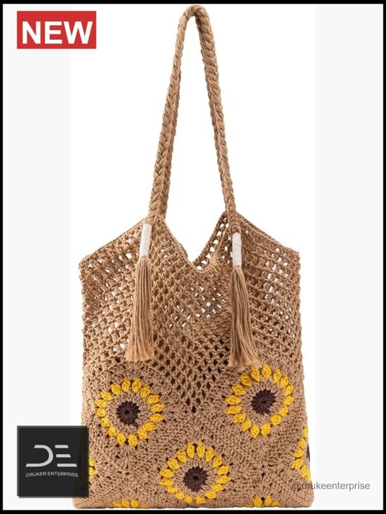 Handbags - Handmade Crochet Tote Bag with Boho Fringe, Woven Beach Bag for Women